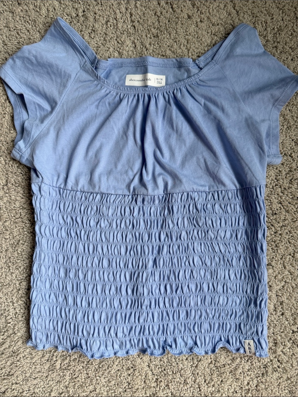 Abercrombie & Fitch Baby Blue Smocked Short Sleeve Top